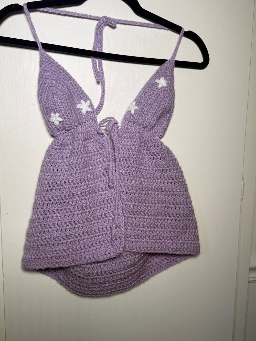 Lavender Crochet Halter Tie Front Crop Top Small Festival Concert